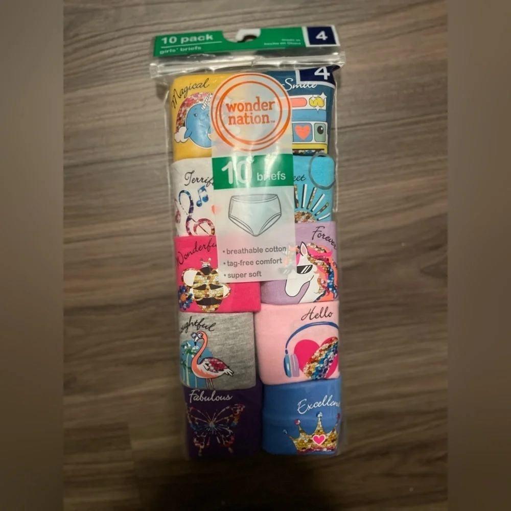 Wonder Nation Girls' Colorful Cotton Briefs 10-Pack size 4-NWT